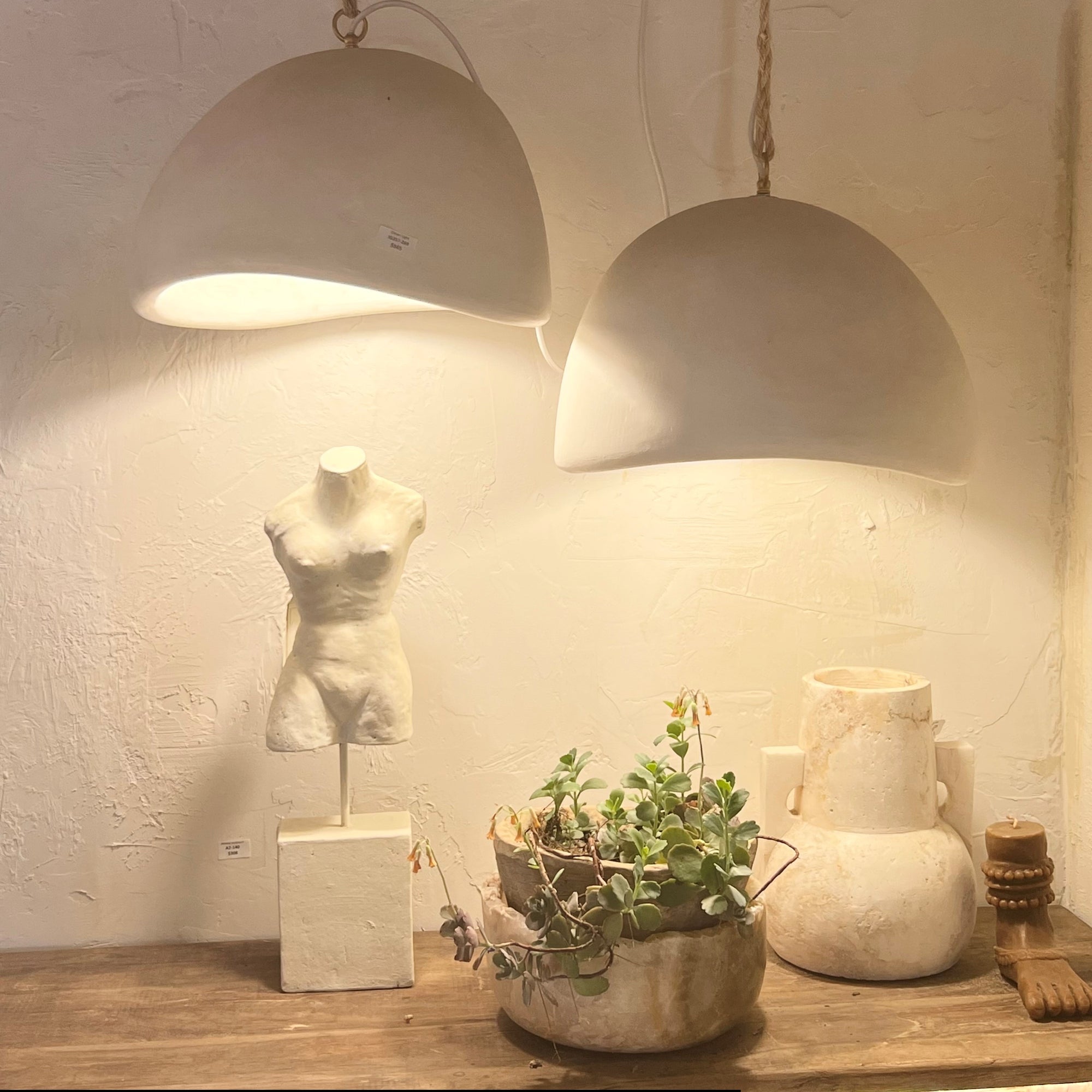 White concrete store pendant light