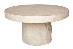 'Granito' round GRC concrete dining table with rough stone appearance. 150cm diam.in a sand  stone colour finish.