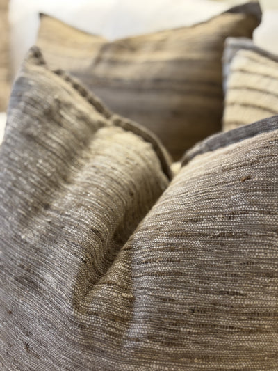 LORELEI. THREADED SILK. BROWNS & NATURAL.60 X 60CM CUSHIONS.