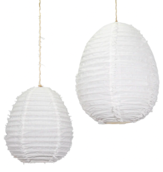 'Alana' White Scalloped Linen Pendant, Large