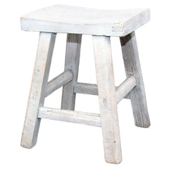 RECYCLED PINE CONCAVE LOW STOOL WHITEWASHED