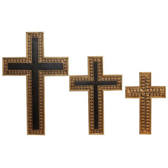 Wooden and Brass Cross, Set of 3