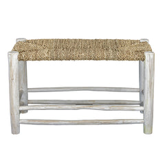 'Taman' Short Seagrass Bench, Whitewashed