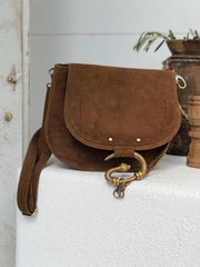 DARK BROWN SUEDE SNAKE BUCKLE BAG - SMALL Default