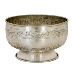 Flower Pattern Brass Bowl With Silver Finish